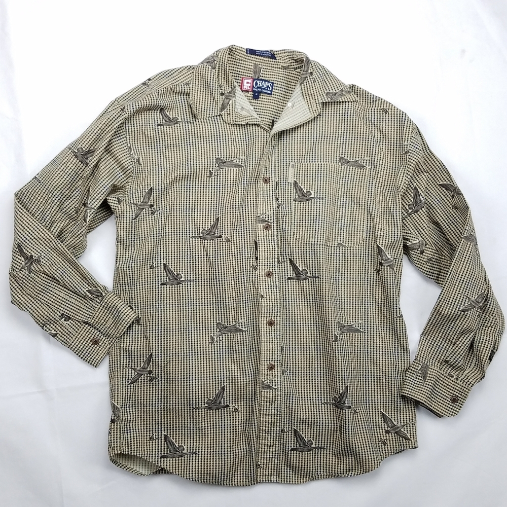Chaps Goose or Duck Print Houndstooth Button Shirt